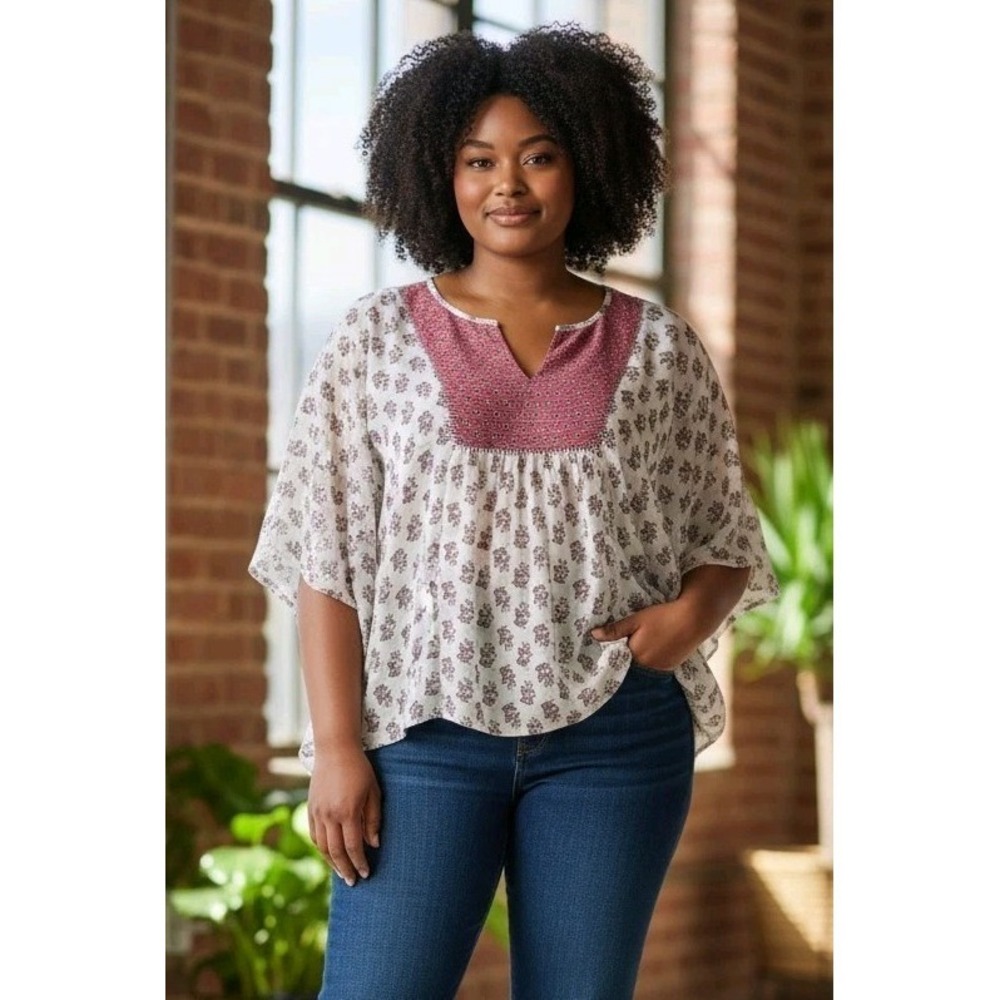 Style & Co Printed Dolman-Sleeve Top Women's Large‎ Day Dream Floral